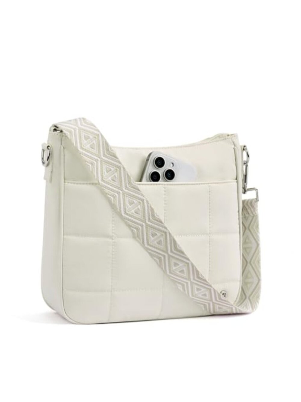 Anti Theft Quilted Nylon Crossbody Bag with Guitar Strap